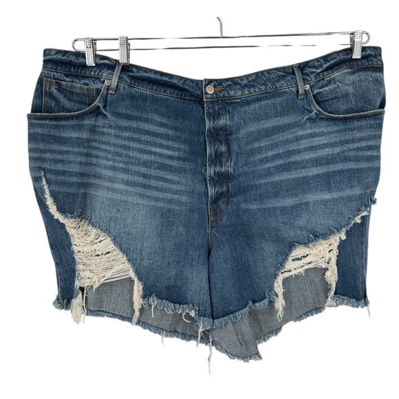 Good American GBS991T Bombshell distressed Jean Shorts Blue Plus Size 26 - Picture 1 of 6